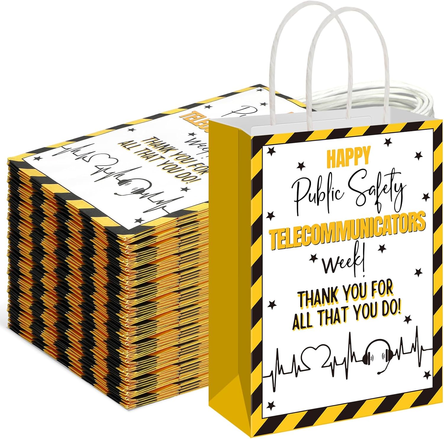 Gilprop 48 Pcs 911 Dispatch Appreciation Week Thank You Paper Bags 8 x 6 x 3 Inch Inspirational Dispatcher's Prayer Gifts for First Responder Telecommunication Call Coworker Appreciation Week Gifts