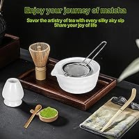Vista 2 de Juego de batidor de matcha, incluye cuenco de cerámica con boquilla, batidor de matcha, soporte y tamiz, cuchara y cuchara de bambú tradicional, kit