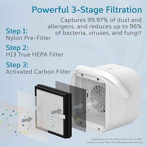 Miniatura 3 de Pure Enrichment PureZone DUO - Purificador de aire de mesa True HEPA, flujo de aire de doble dirección, filtración de 3 etapas que captura polvo,
