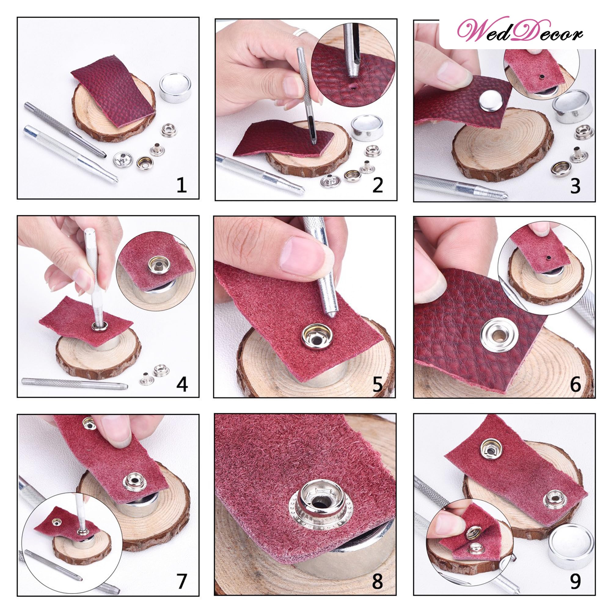 WedDecor Botones a presión de 15 mm de metal duradero de 4 piezas con herramienta de fijación manual para manualidades de cuero, chaquetas, bolsos, correas, jeans, reparación de ropa, negro, paquete