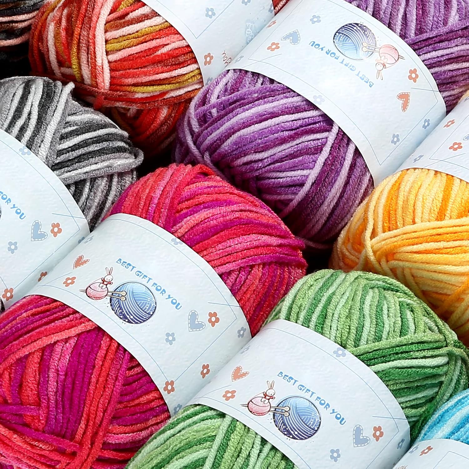 Yinsun 10x50g Multi Color Acrylic Yarn 50g 1750 Yards Crochet Yarn Starter kit with Storage Bag for Knitting Crocheting Weaving Adult and Kid Craft Projects