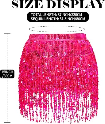 Ammiko Sequin Skirt Fringe Wrap Skirts Sparkly Belly Dance Hip Scarf Tassel Skirt Party Rave Costume for Women Girls