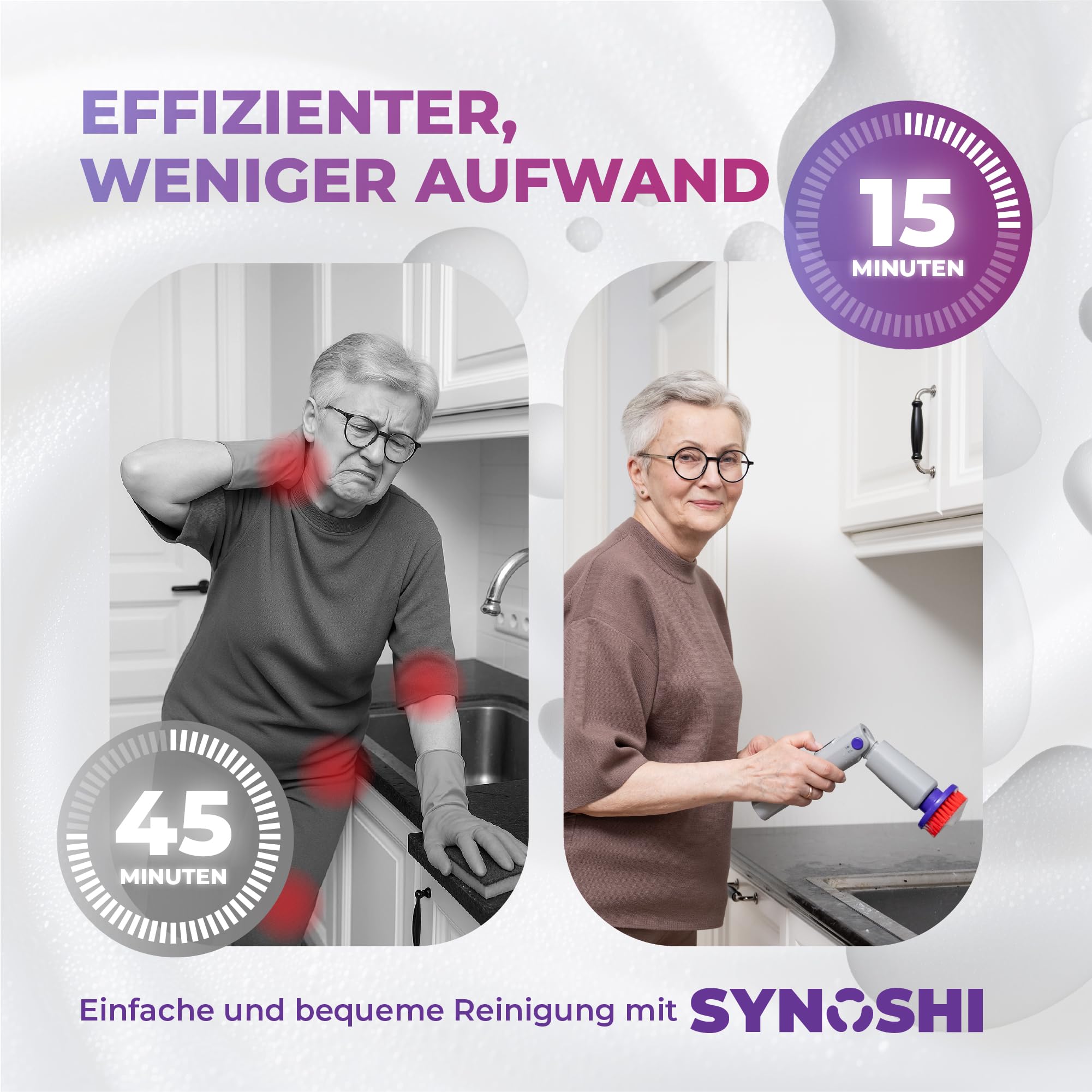 Synoshi Pro Rundbürstenköpfe für Reinigungsbürste, 2er Set | 1 rote & 1 graue Bürste, spülmaschinenfest, für Fliesen, Böden & Gartenmöbel