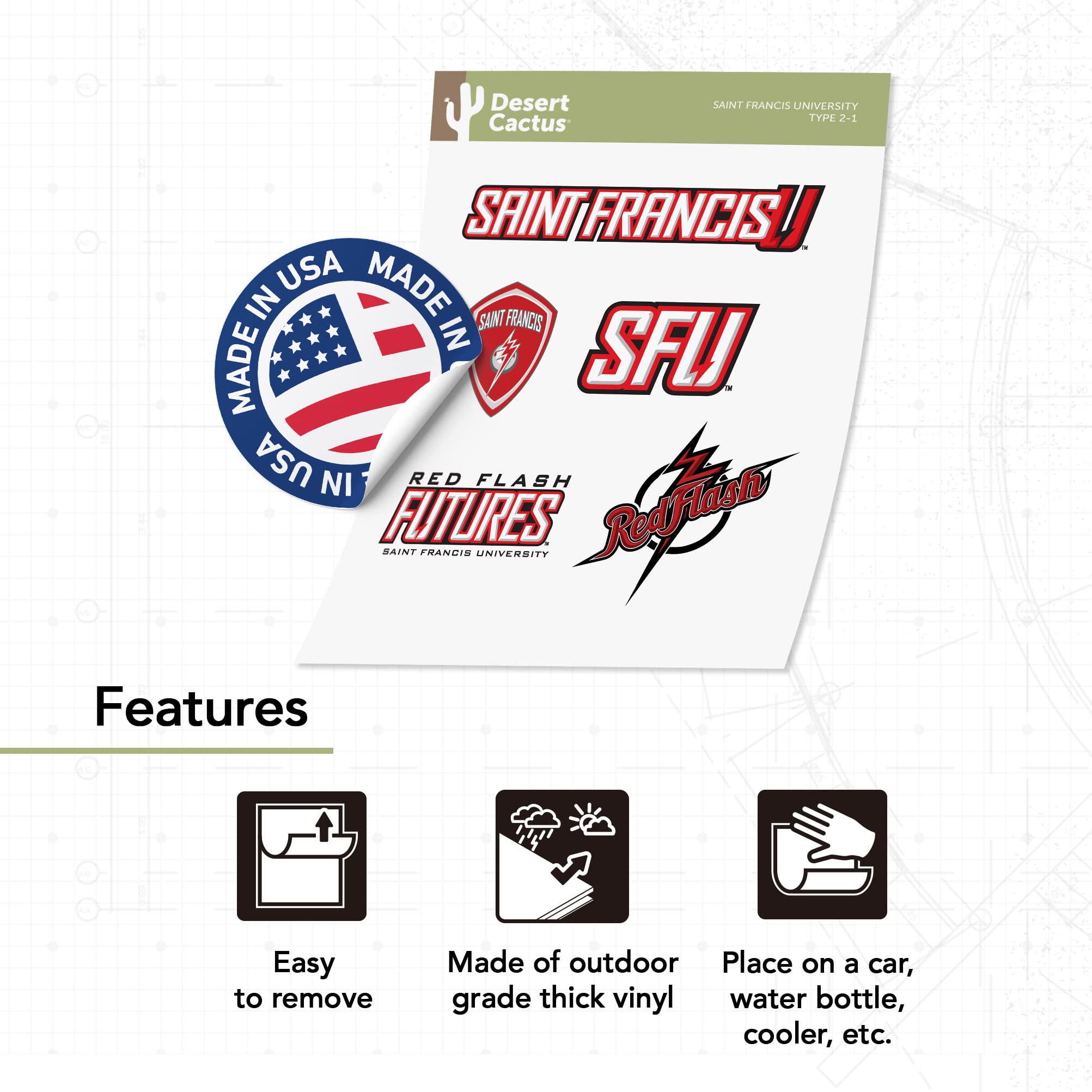 Desert Cactus Saint Francis University Sticker Sheet - 9 Vinyl Decals For Laptop, Water Bottle, Car (Officially Licensed)