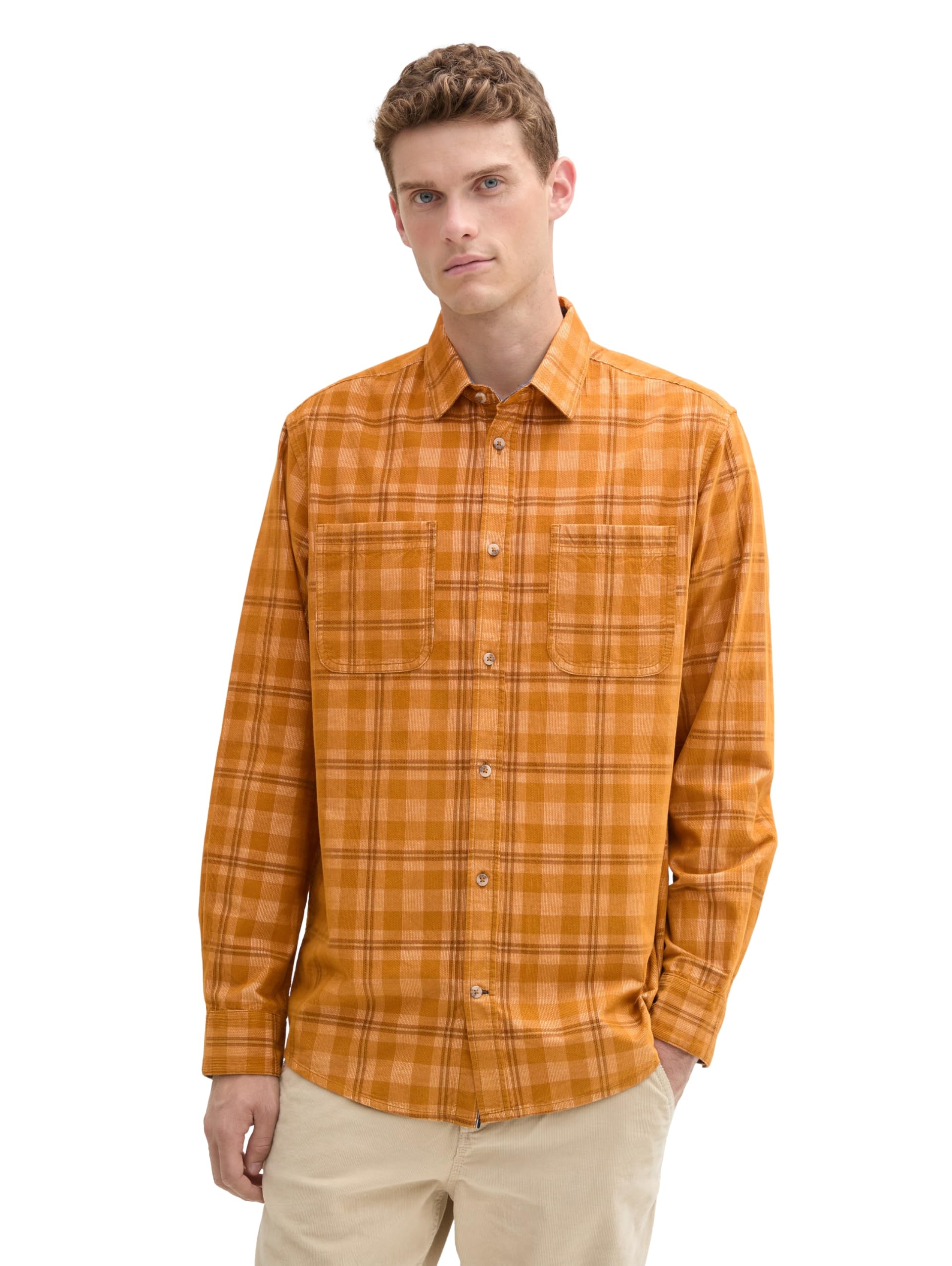 TOM TAILOR Men's Corduroy Shirt with Kaor Pattern