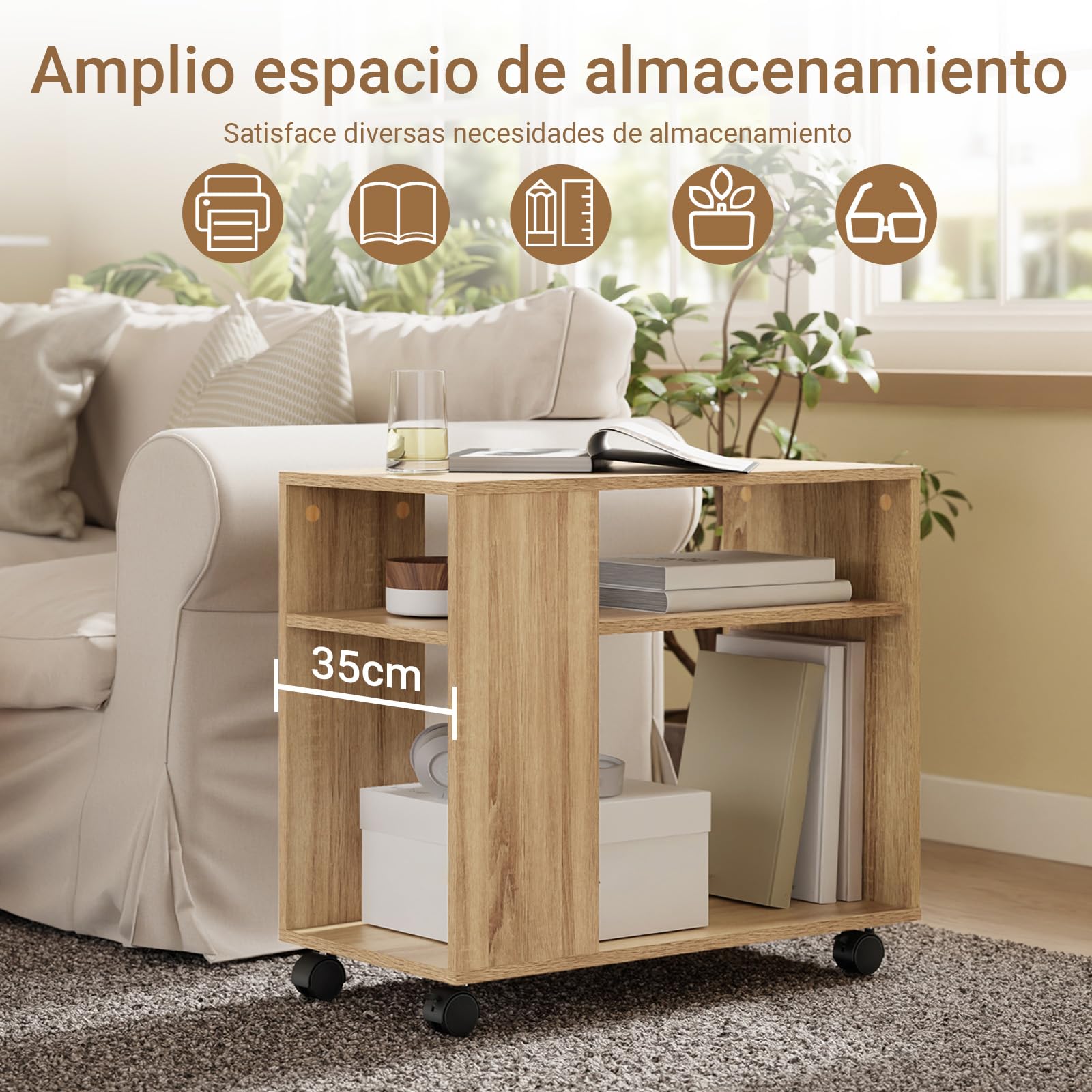 SoBuy Mesa Auxiliar con Ruedas y 2 Estantes 70x35x60cm | Estantería móvil con almacenamiento para salón, dormitorio y oficina FBT34-N