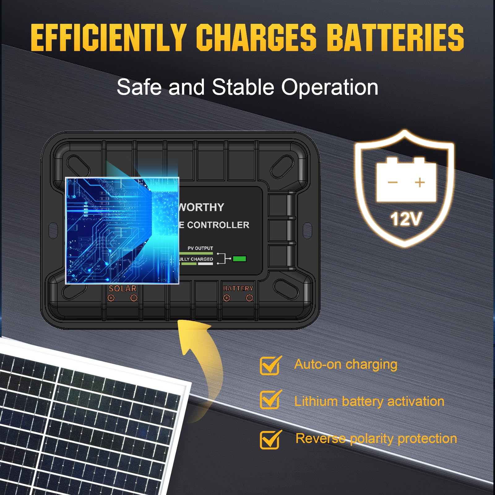 ECO-WORTHY Kit de panel solar de 25 W y 12 V, cargador de batería, panel solar impermeable + soporte de montaje ajustable + controlador de carga mejorado para baterías de 12 V para coches, RV, barco