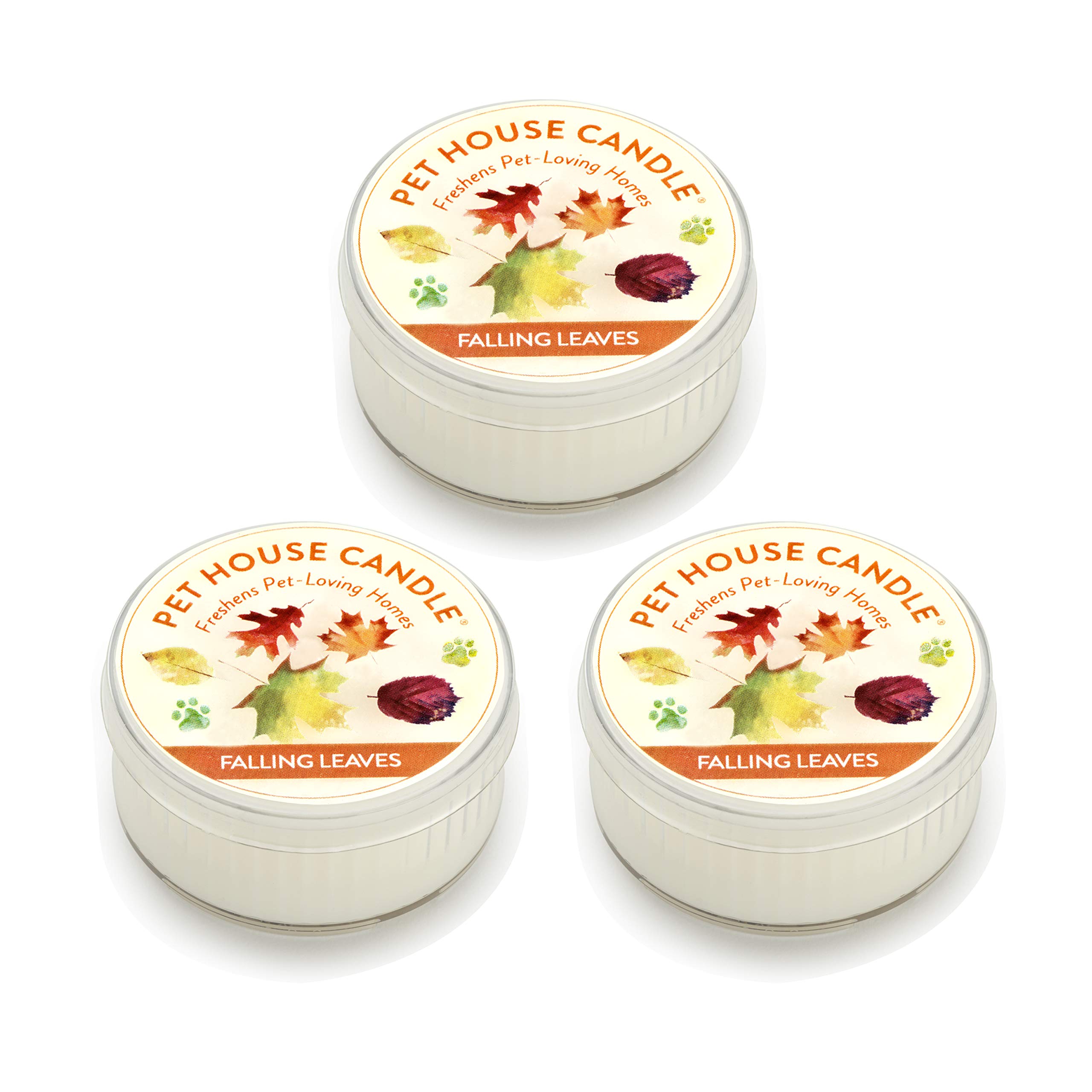 Pet House Mini Candles for Pet Odor Made with Natural Soy Wax, Plant Based, Dog and Cat Friendly Scented, Falling Leaves Pack of 3