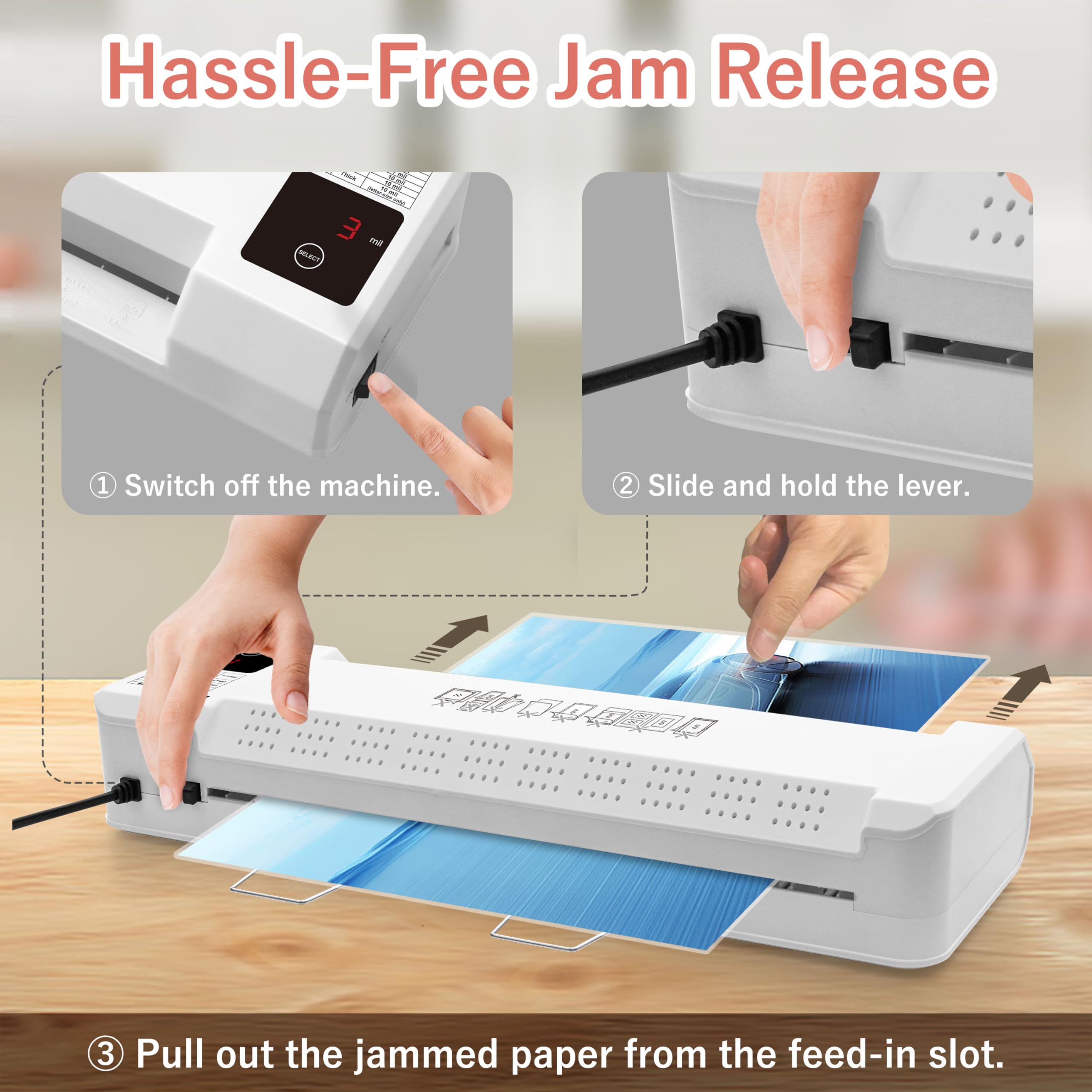 SINCHI Laminatore termico da 33 pollici, 3-10 mil, pannello touch LED per un facile utilizzo, riscaldamento in 40 secondi, 50 secondi per foglio, rilascio inceppamento, spegnimento automatico, include