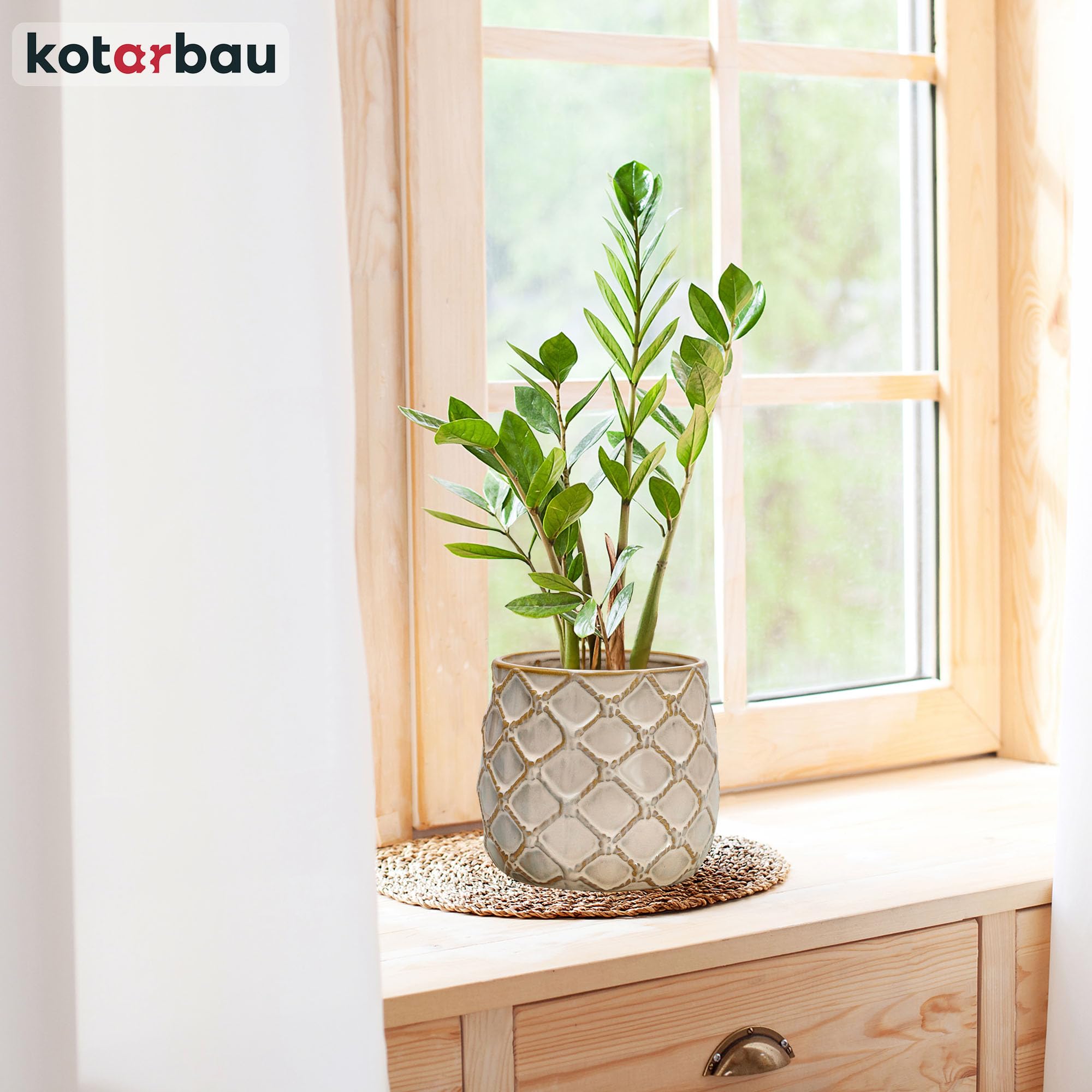 KOTARBAU® 2er Set Keramik-Blumentopf ⌀ 125 mm Übertopf Hell mit Ananas-Motiv