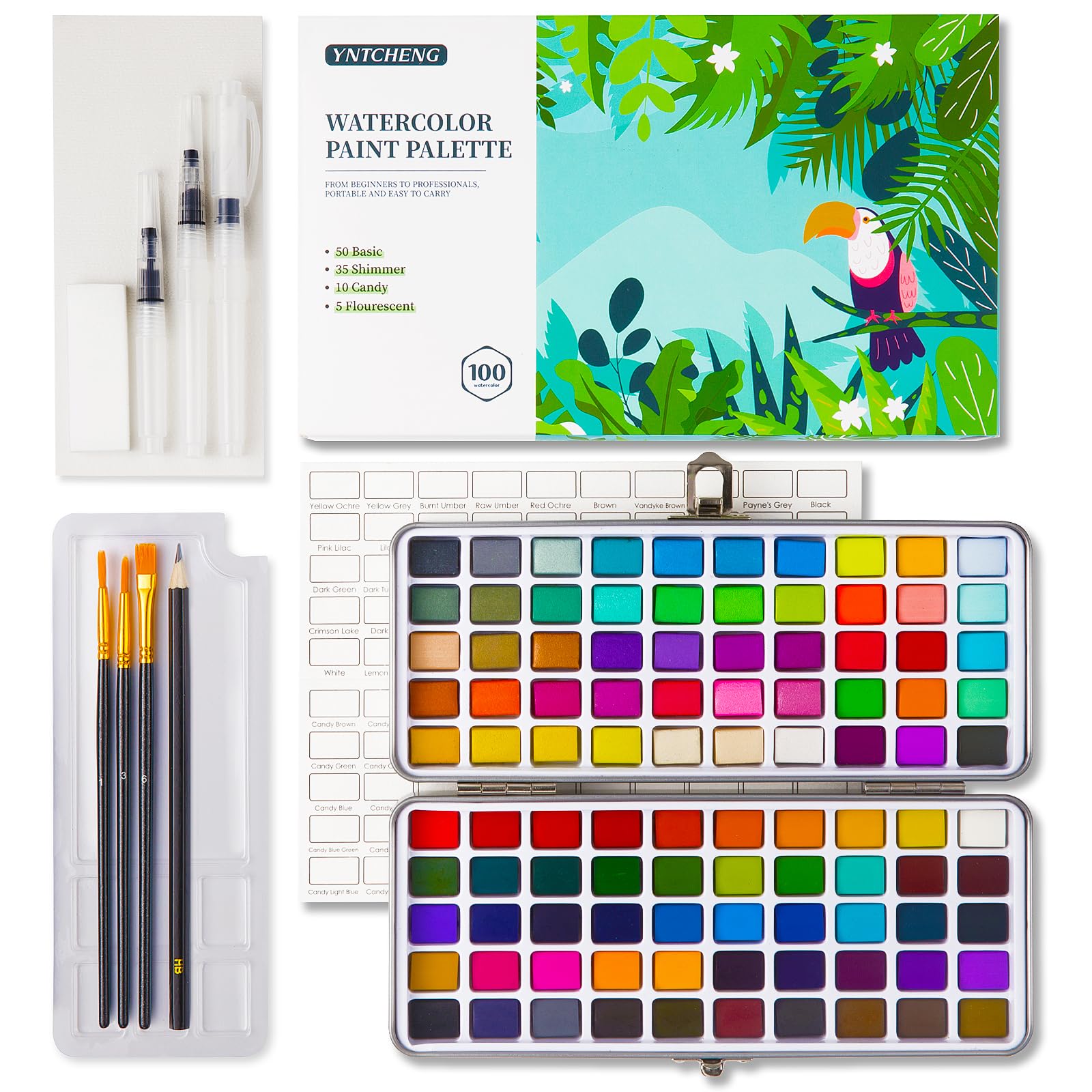 Watercolor Paint Set 100 Colors,Water Colors Paint Adult Set with Watercolor Paper and Water Brush Pens,Ideal for Kids,Artists and Hobbyists,Perfect Starter Kit for Painting,For Travel