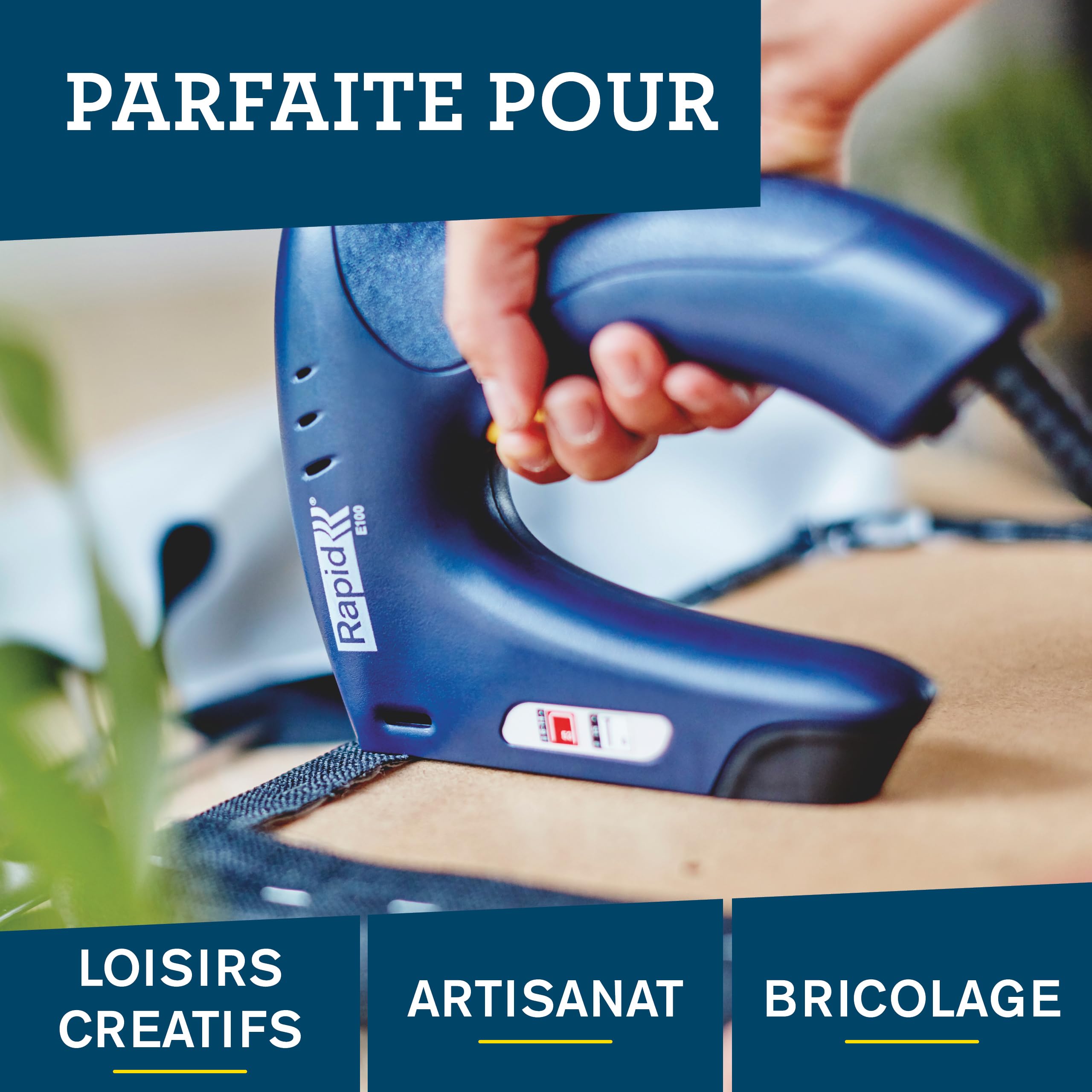 Agrafeuse-Cloueuse Électrique Rapid E100 | Agrafeuse de Tapissierie 2-en-1 pour Projets de Bricolage | Conception Légère, Ergonomique, Pour Agrafes de n°53/6-14mm et Clous n°8 de 15mm - FSC (5001699)