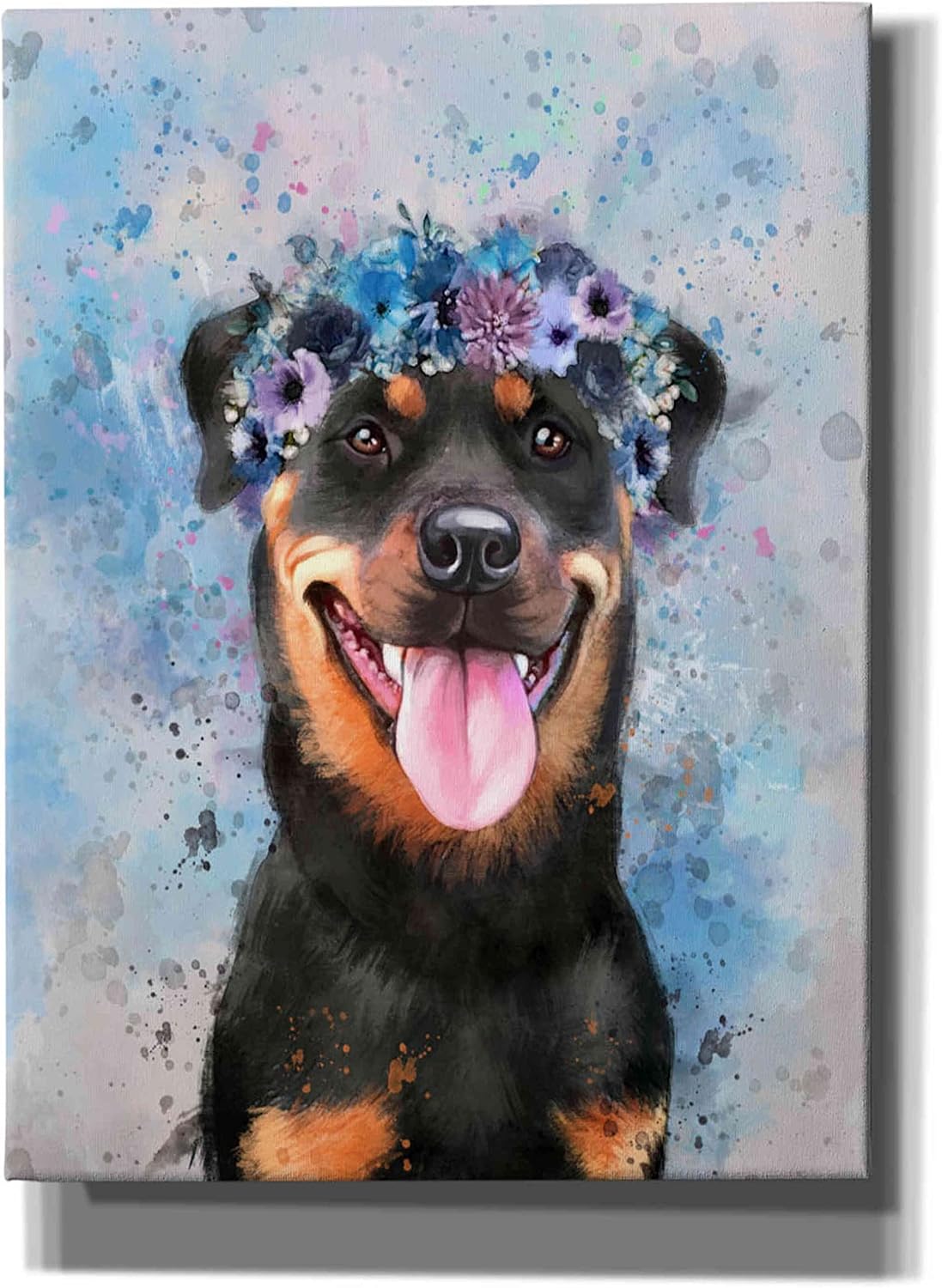 Epic Graffiti 'Flower Crown Rottweiler' by Furbaby Affiliates, Canvas Wall Art, 40"x54"