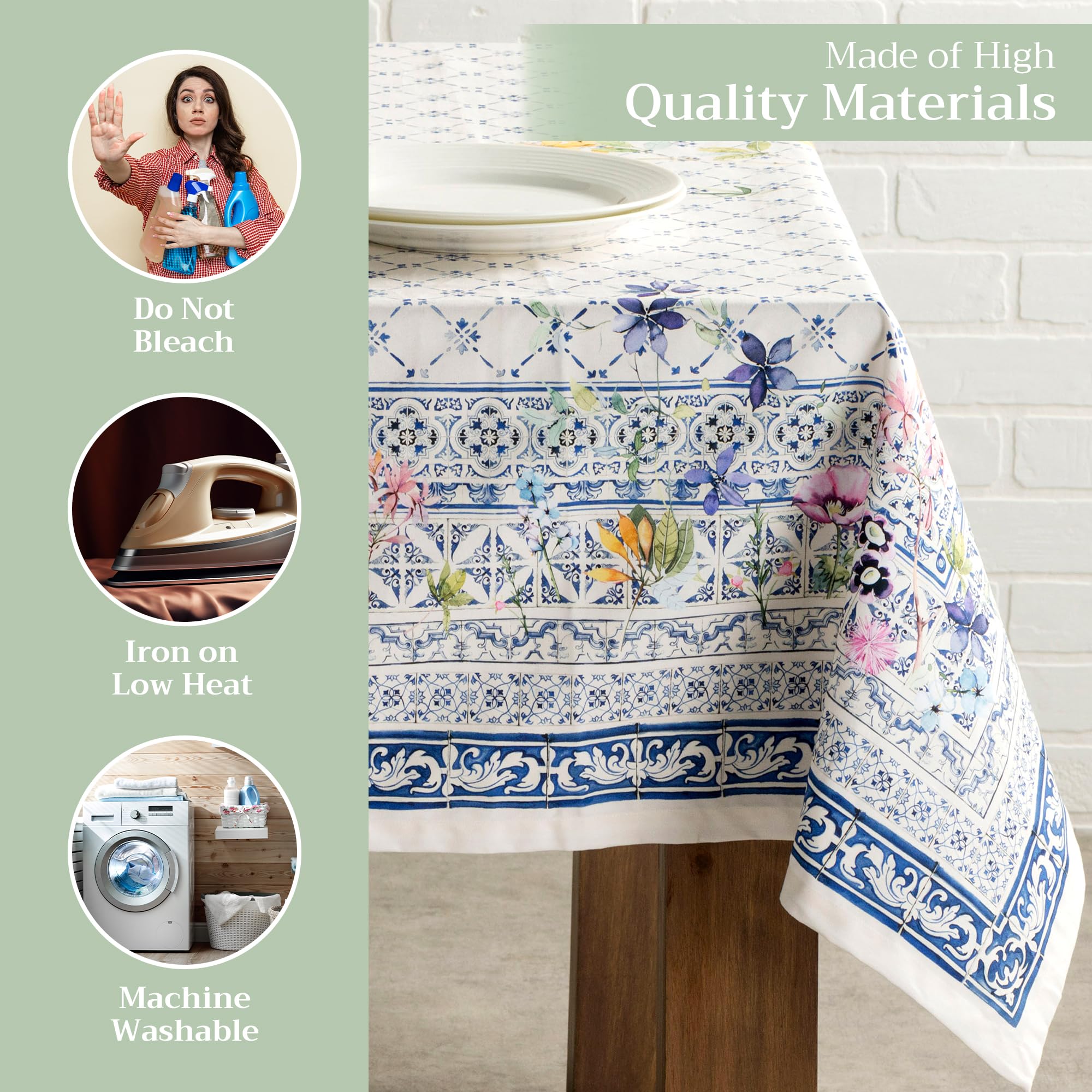Maison d 'Hermine Botanical Fris 100% katoenen tafelkleed voor keuken | Diner | Tafelblad | Decoratiefeesten | Bruiloften | lente/zomer (rechthoek, 160 cm x 220 cm) Moederdag