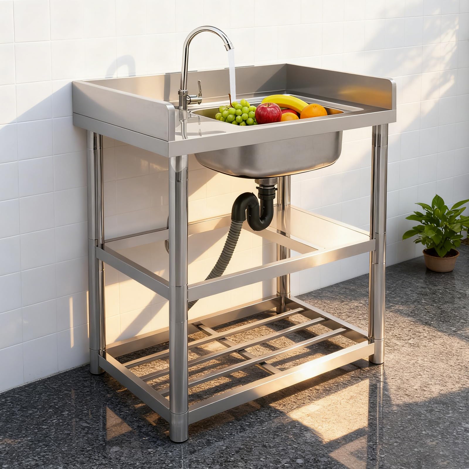 80x50 cm Lavello in acciaio inossidabile Lavandino Indipendente,Lavandino Esterno Con Rubinetto rotazione a 360°,lavello da ristorante commerciale,per Esterni, Interni