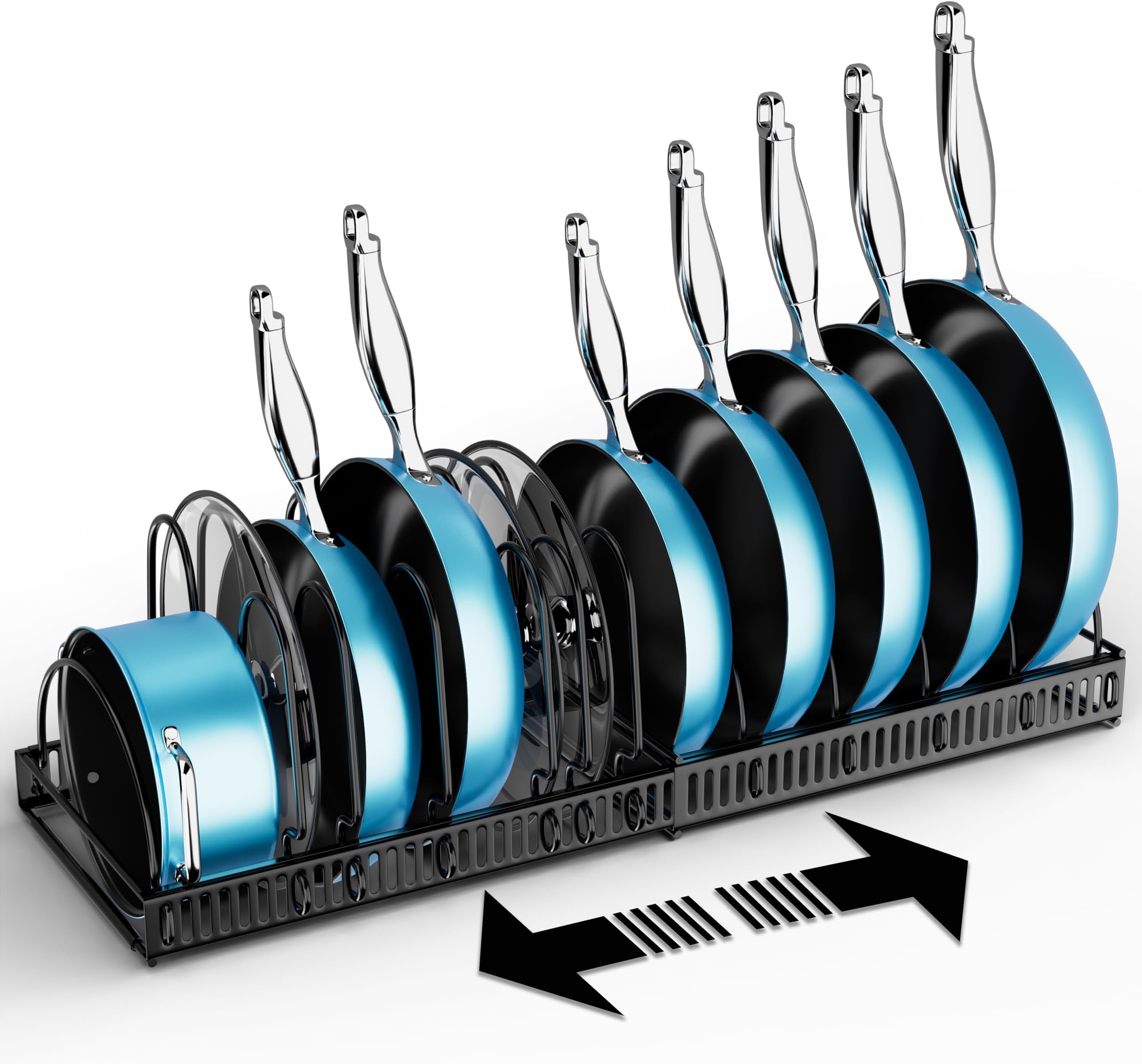 Expandable Pot Rack Organizer, Adjustable Kitchen Storage for Pots, Pans, and Lids