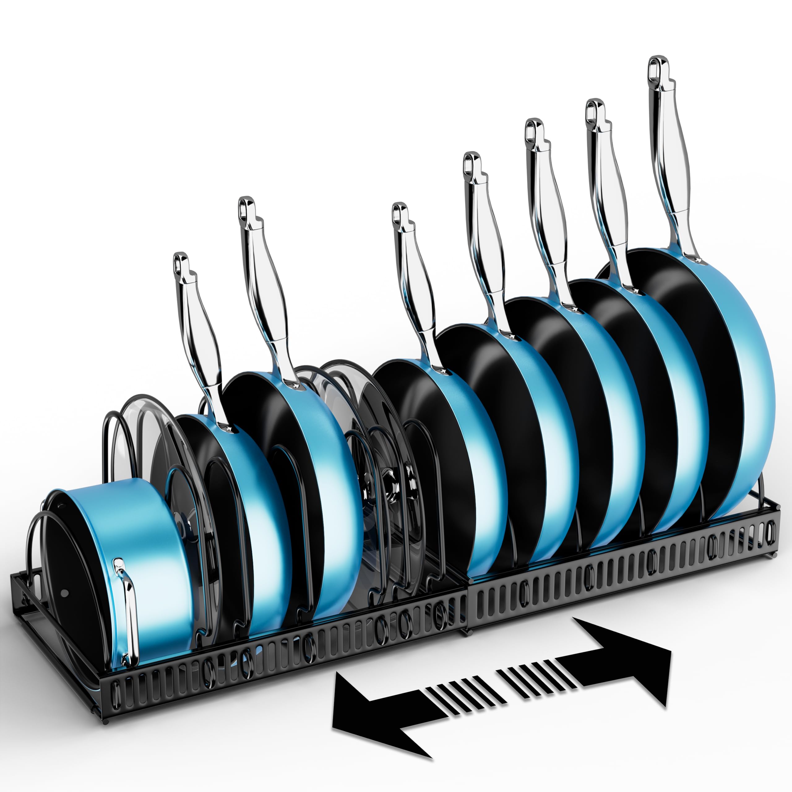 Expandable Pot Rack Organizer, Adjustable Kitchen Storage for Pots, Pans, and Lids