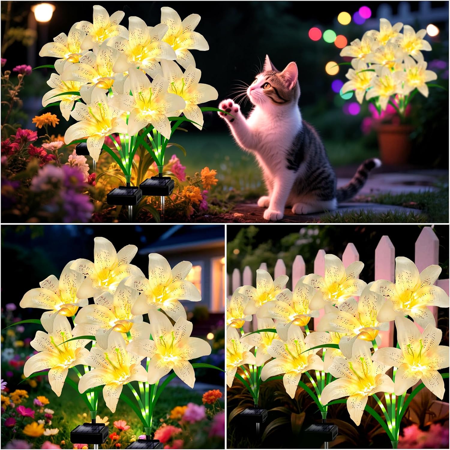 Solar Lights Outdoor, Gift for Women Mom Grandma Wife Daughter, 2 Pack 8 Solar White Lily Flower Lights, Solar Flower Lights Waterproof, Outside Decor Stake Light for Landscape Yard Patio Lawn Garden