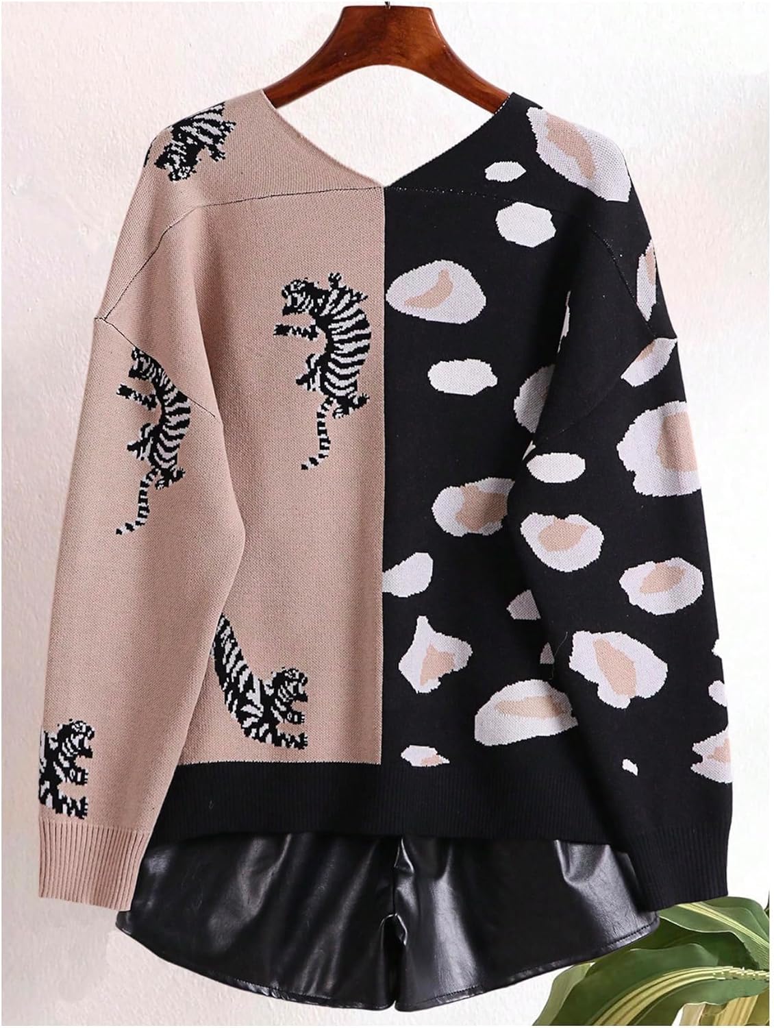 Leopard Cardigan for Women Tiger Print Button Down Color Block V Neck Sweaters Long Sleeve Lightweight Outwear - Image 3