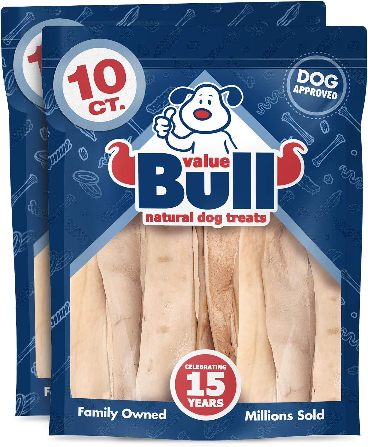 ValueBull Beef Cheek Slices, Long Lasting Dog Chews, Thick 9-10 Inch, 20 Count - Long Lasting Dog Chews, Rich in Collagen, Single Ingredient, Cleans Teeth