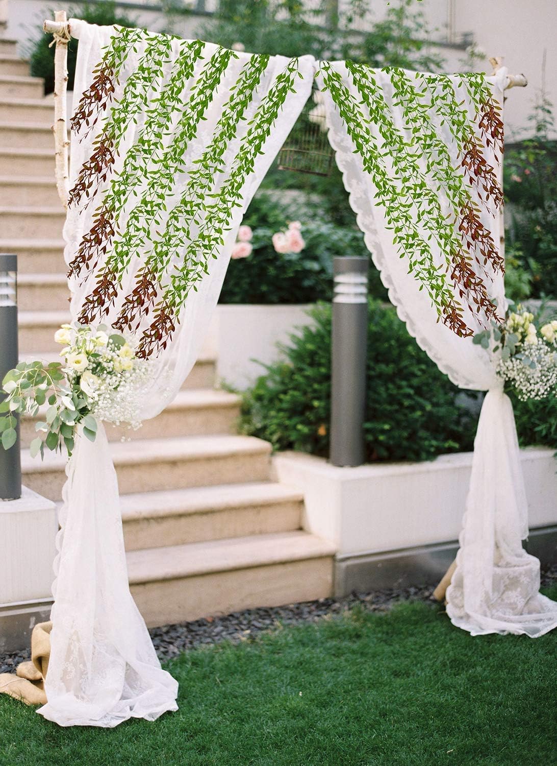 Artificial Hanging Vine, 10 Pcs Weeping Willow Plastic Plants Greenery Leaves Faux Ivy Garland Fake Plant UV Resistant Indoor Outdoor Garden Door Wall Baskets Wedding Party Table Decoration Green Red - Image 3