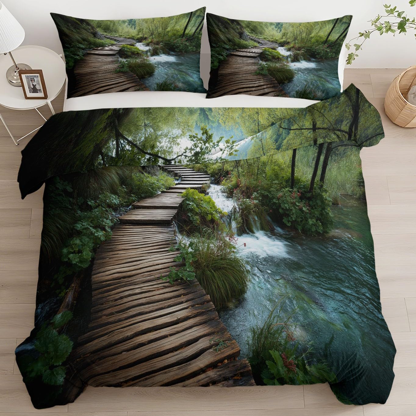 Housse de couette 240x260 anti-froissement verte avec fermeture éclair pour grand lit