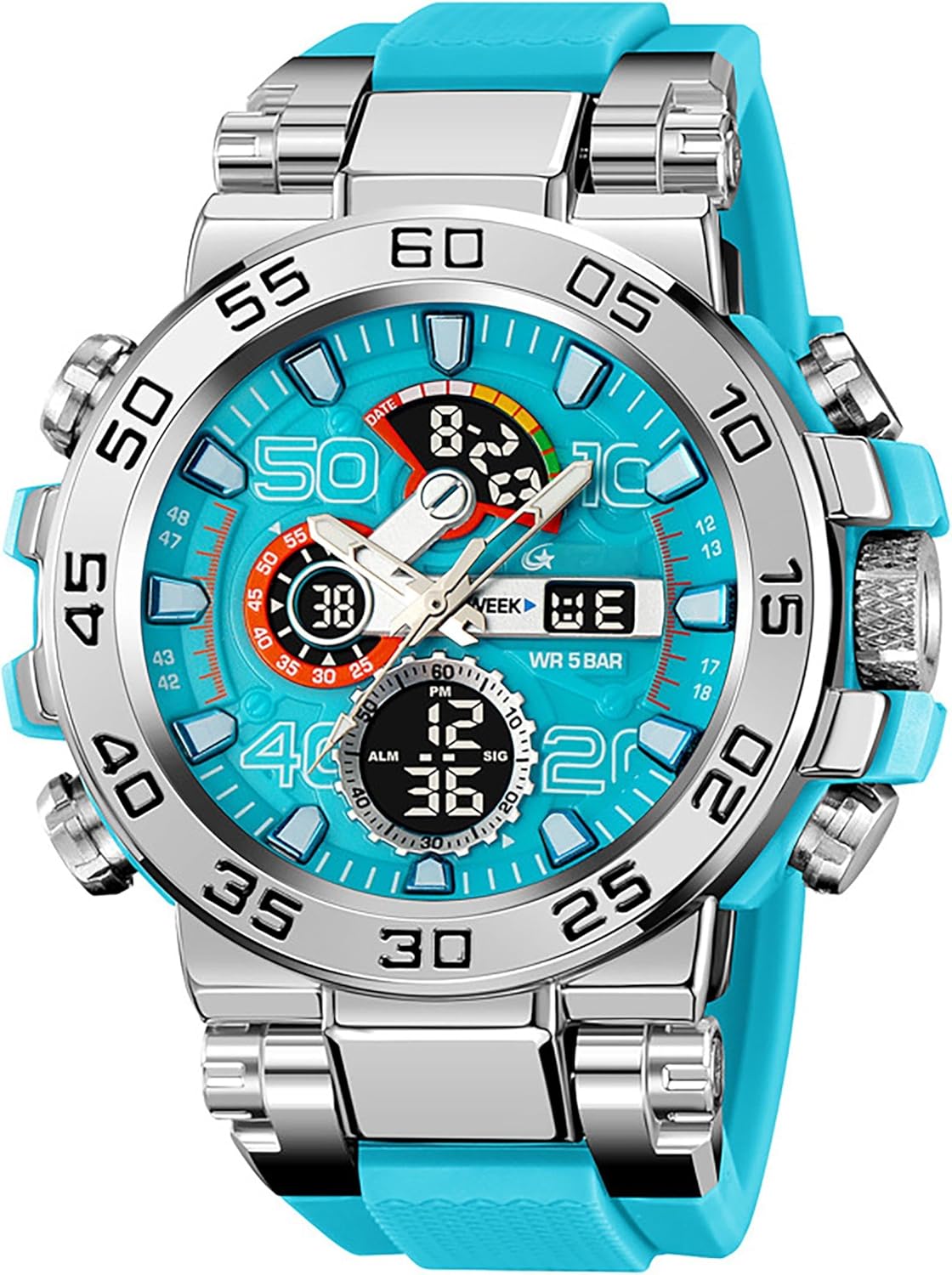 findtime Mens Watches Sports Outdoor Watch for Men Designer Large Face Military Men's Wristwatches with Date Week Alarm LED Waterproof Stopwatch