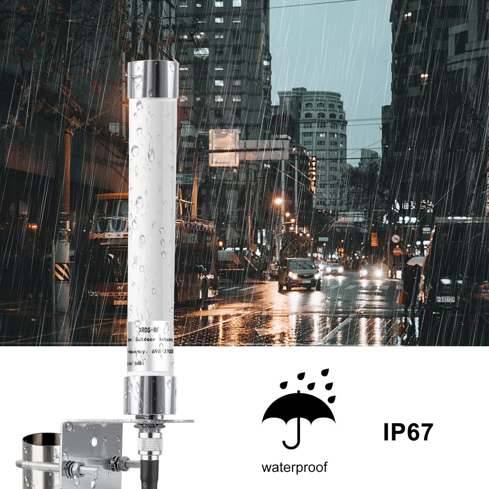 XRDS-RF Antenne 4G LTE 6dBi omnidirectionnelle extérieure fixe avec connecteur N femelle pour routeur, modem, radio, amplificateur de signal (698-2700 MHz)