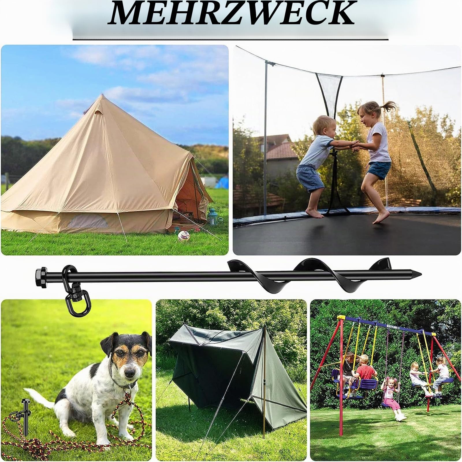 Bodenanker, 8 Heringe zum Schrauben, 40 cm, für Zelt und Trampolin