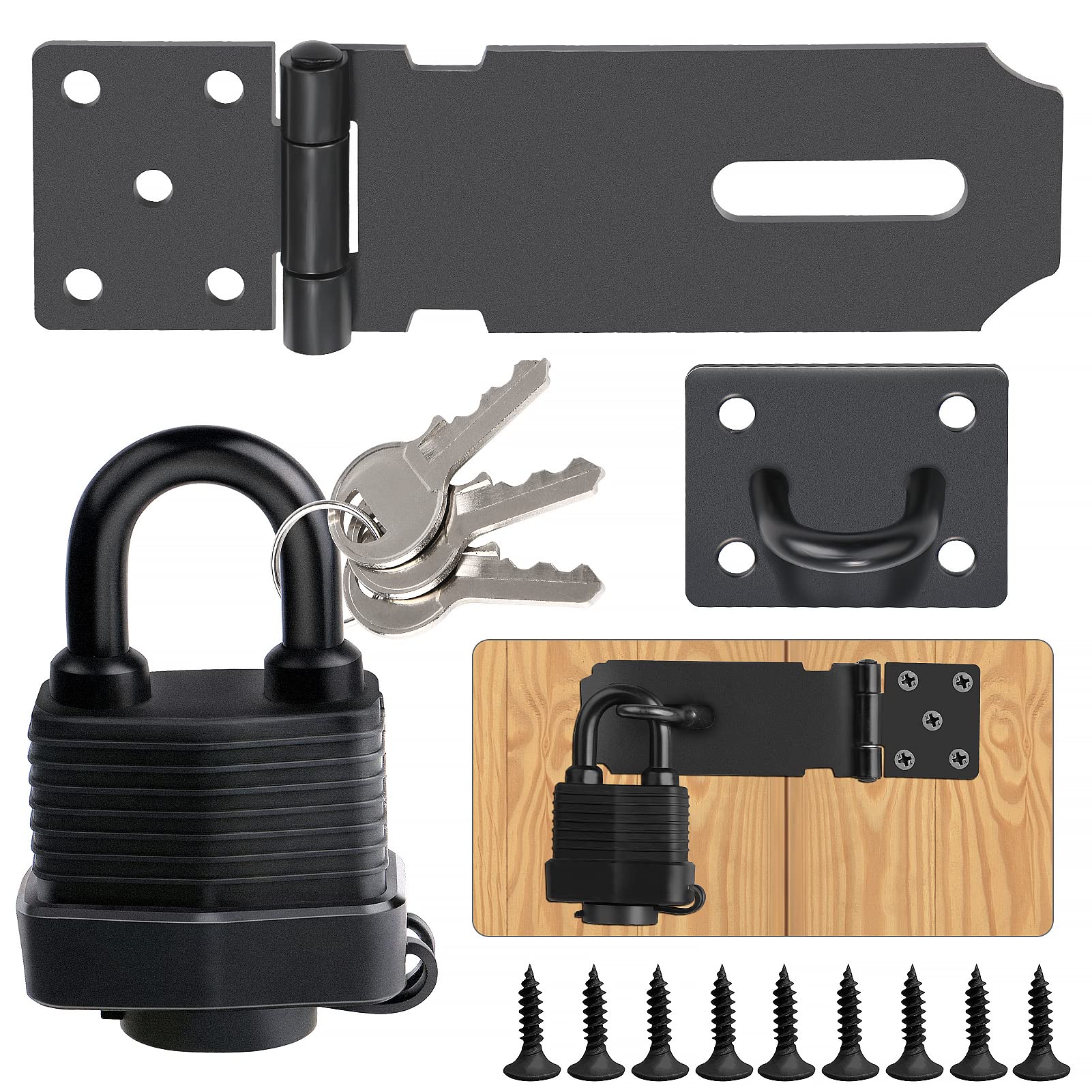 Buy Door Latch Hasp with Door Padlock and Screws Heavy Duty Hasp and