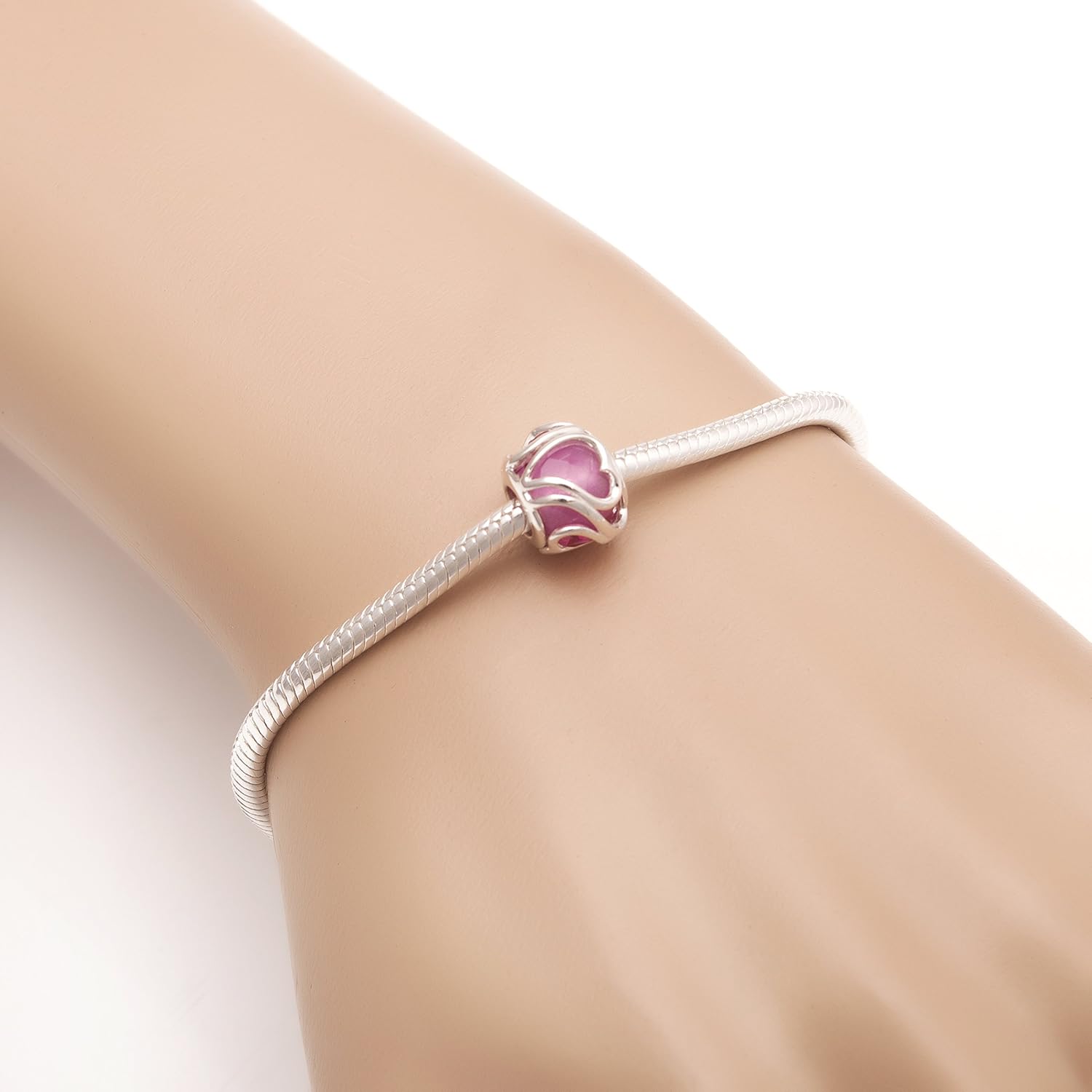 Hoobeads Heart Crystal Charms 925 Sterling Silver Murano Glass Bead for European Bracelet (Pink) - Image 4