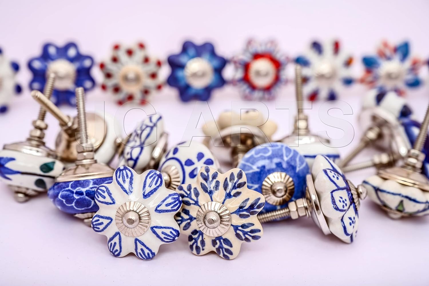 JGARTS Set of 25 Blue and White Hand Painted Ceramic Pumpkin knobs Cabinet Drawer Handles pulls (25)