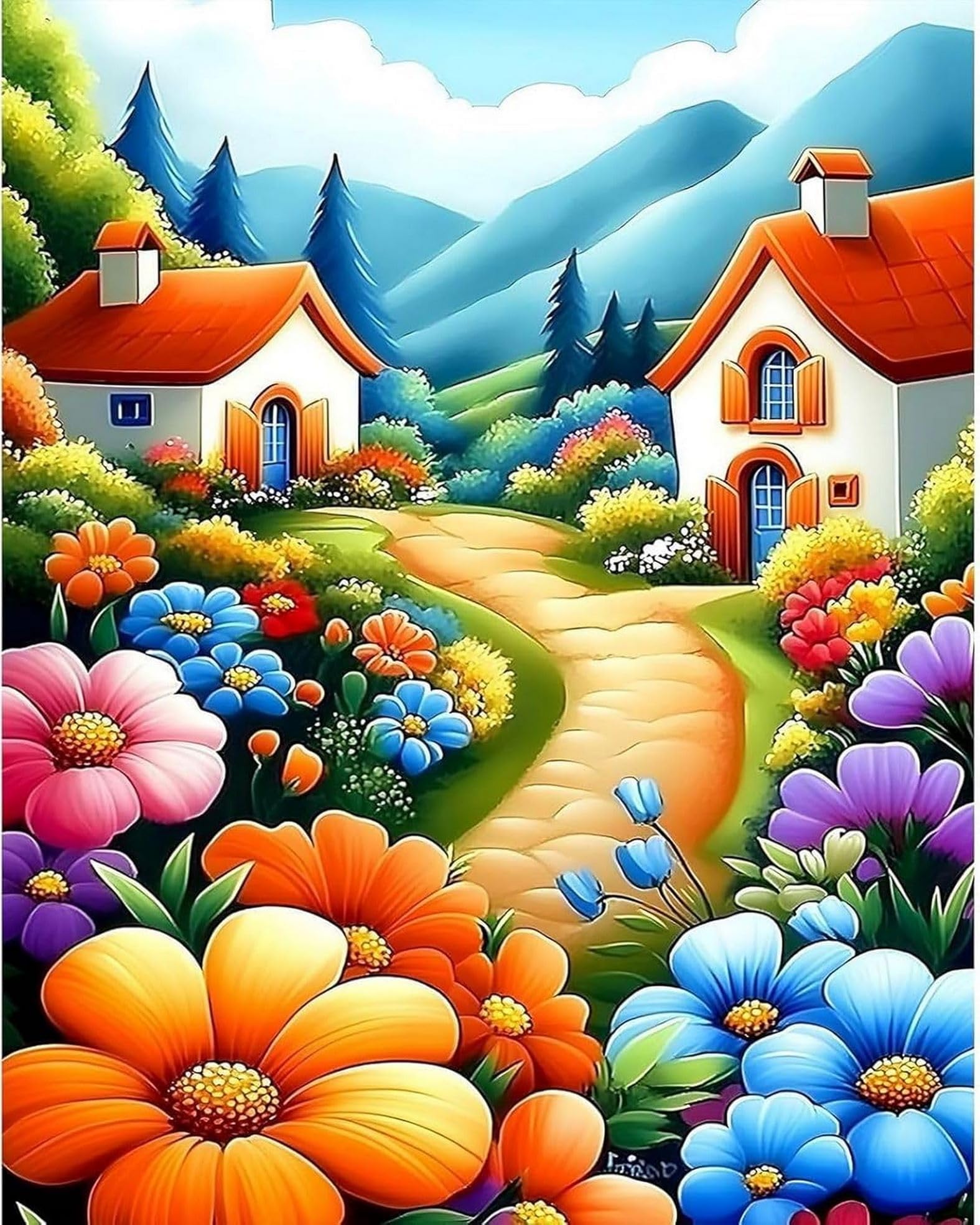 LEYIUYIU Kit punto croce stampato semplice fai da te per principianti adulti 11CT motivi di ricamo a mano decorazione della parete di casa - Giardino del cottage - 40x50cm