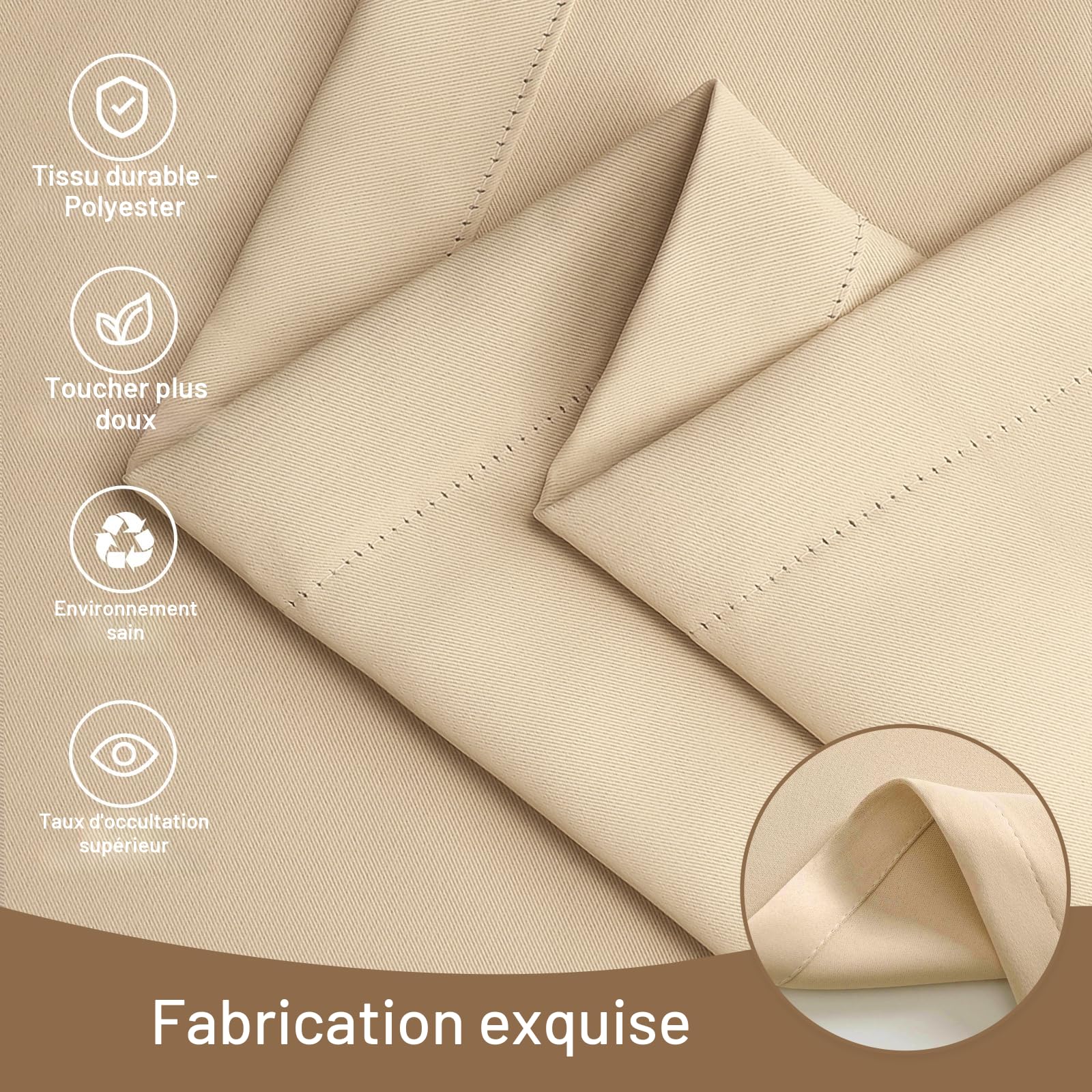 Rideaux d'extérieur Imperméables,Lot de 2 Rideau pour Pergola à Oeillets en Haut,Rideau Occultant Exterieur,Rideau Exterieur Terrasse pour Intérieur Extérieur 132x215cm,Beige