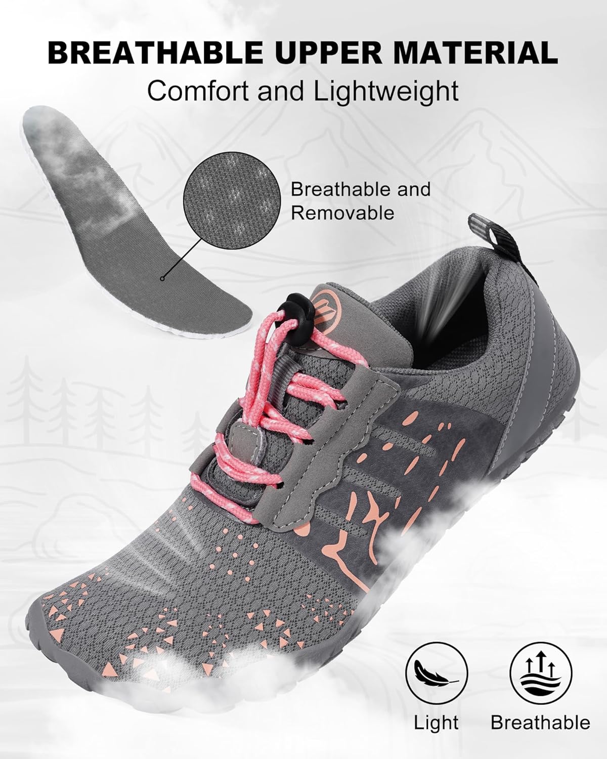 Hike Barefoot Shoes Womens Mens Footwear, Pro Water Shoe Women Men Barefoot Hiking Beach Grounding Shoes for Travel, Wide Toe Box Zero Drop Non-Slip Breathable Lightweight