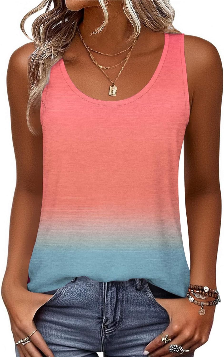 Zeagoo Womens Tank Tops Flowy Loose Fit Scoop Neck Casual Summer Tops Curvy Hem