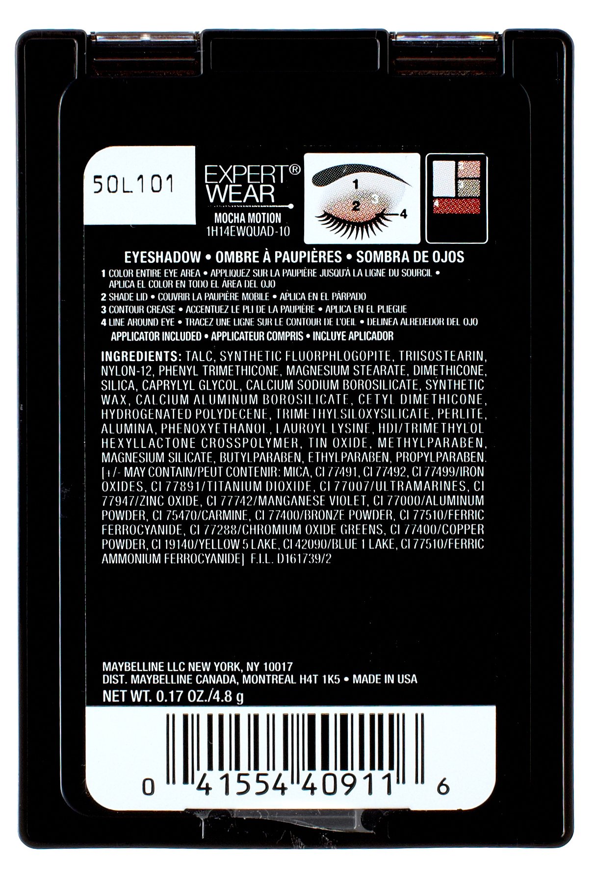 Maybelline Expert Wear Eyeshadow Quads, Mocha Motion, 0.17 oz.