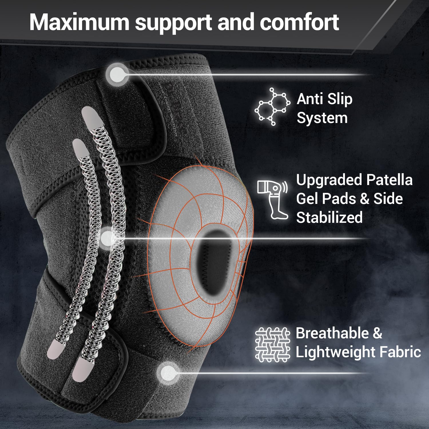 DR. BRACE Ginocchiera Ortopedica con Stecche Laterali - Tutore Ginocchio Stabilizzante, Fascia Ginocchio Sport, Corsa e Calcio (Pluto S)