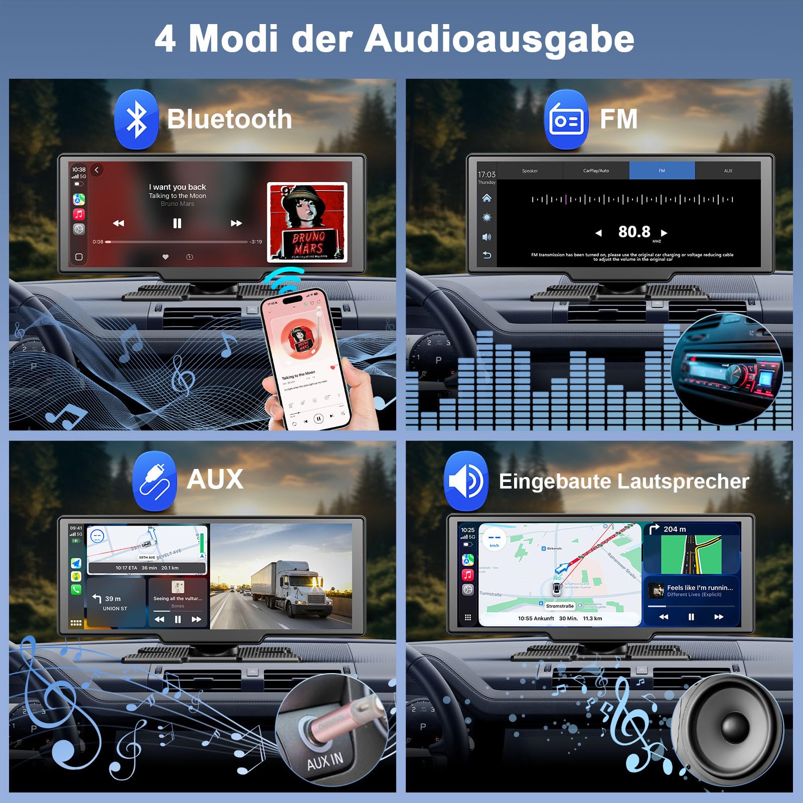 Carplay Display für Apple Car Play Android Auto 10,26 Zoll Tragbares Wireless CarPlay mit 1080P Rückfahrkamera, Bluetooth 5.2 Sprachsteuerung Mirror Link AUX FM, GPS Navigation, unterstützt TF Karte
