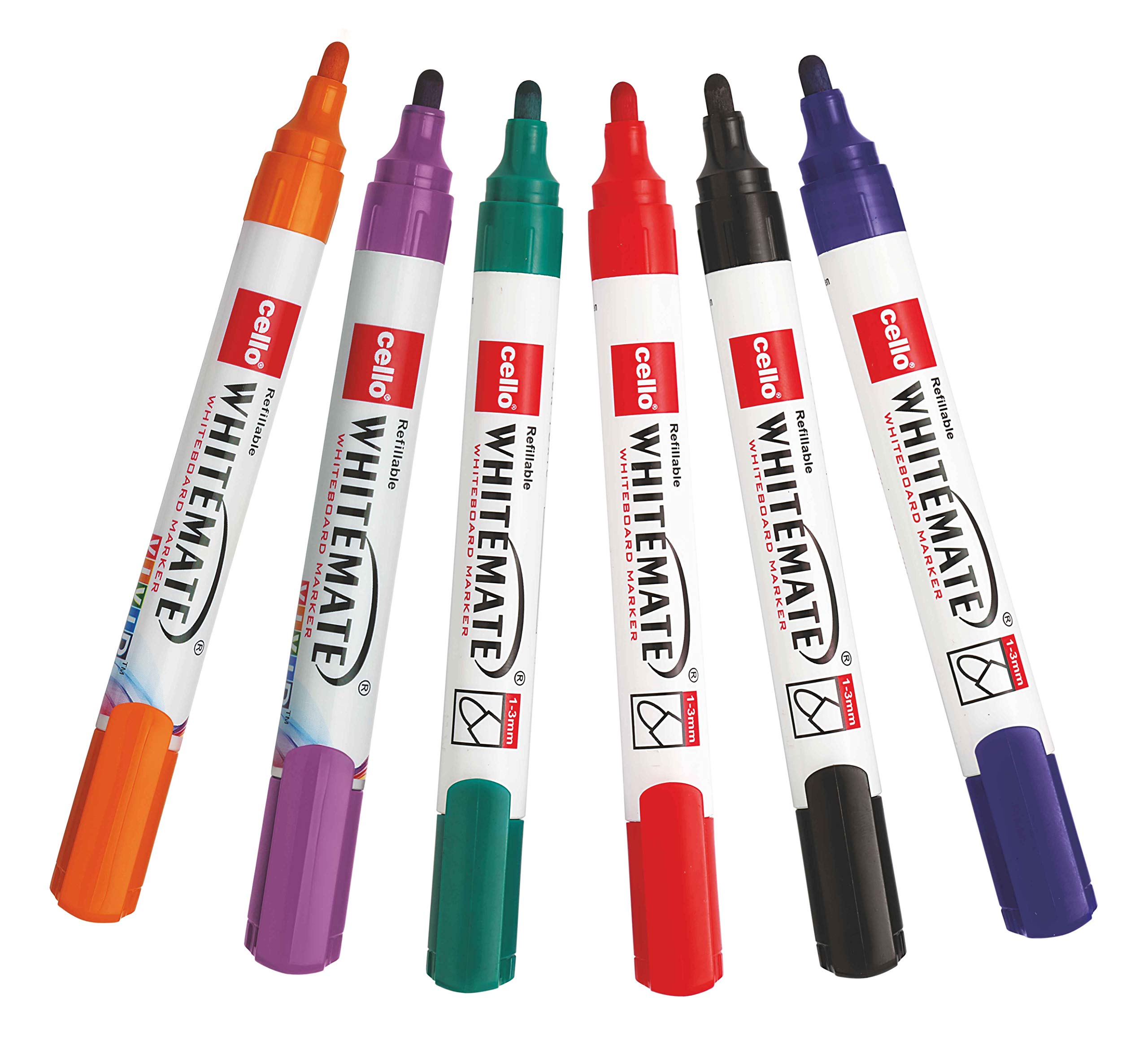 Cello Whitemate Whiteboard Markers Set of 6 Assorted Ink Colours