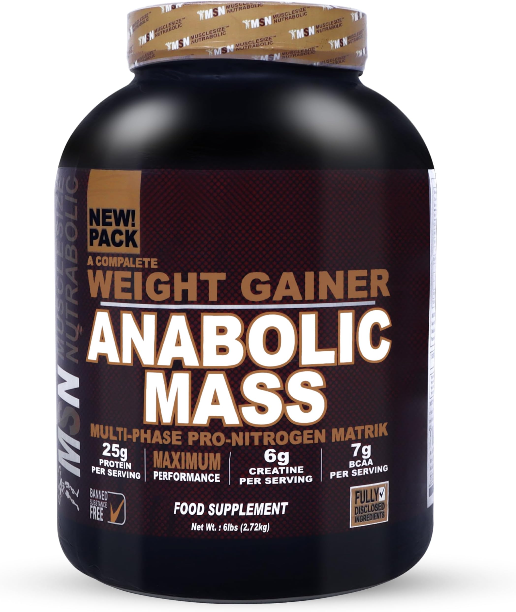 Anabolic Mass Weight Gainer | 25g Protein, 6g Creatine, 7g BCAA per Serving | High-Calorie Mass Gainer for Muscle Growth | 6 lbs | (Vanilla)