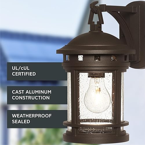 Miniatura 3 de DESIGNERS FOUNTAIN Sedona 2371-ORB - Lámpara de pared de 13 pulgadas, luces de porche de vidrio semillero para puerta delantera, patio y garaje,