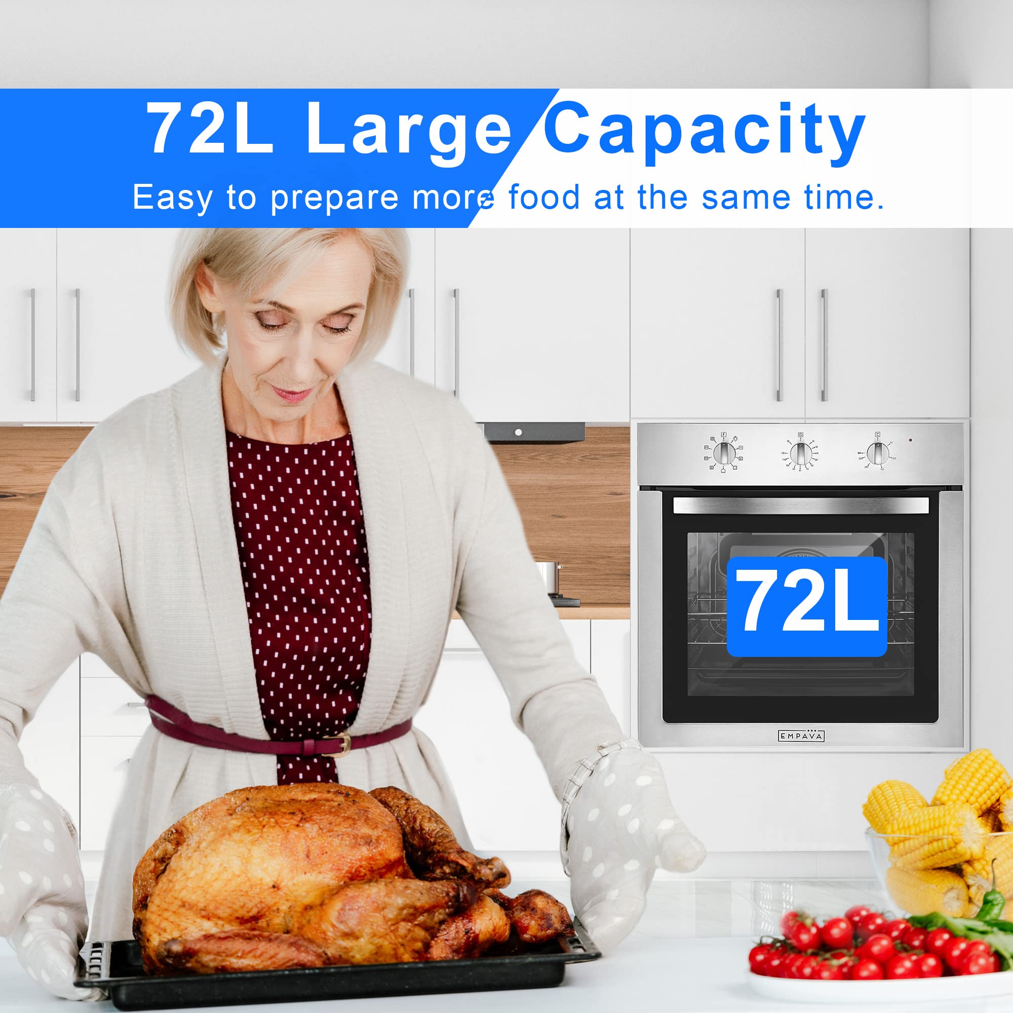 Empava Built In Oven - 72L, 12 Functions, 60cm, 2800W Stainless Steel Electric Fan Oven — view 2