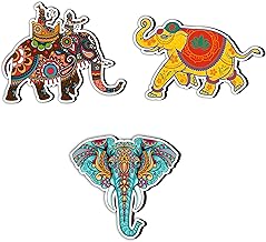 Giftplease Rajsthani Pattern Elephant Fridge Magnets- Set of 3 | Travel Souvenir | Refrigerator Magnet | Gifts | Decorative Items for Kitchen Fridge Magnets Set | Multicolor (FM_31)