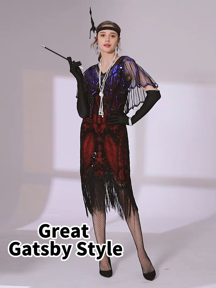 Amazon.com: IWIWB 1920s Sequin Vintage Dress Beaded Gatsby Flapper Dress  with accessories set (Small, Style03-Black) : Clothing, Shoes & Jewelry