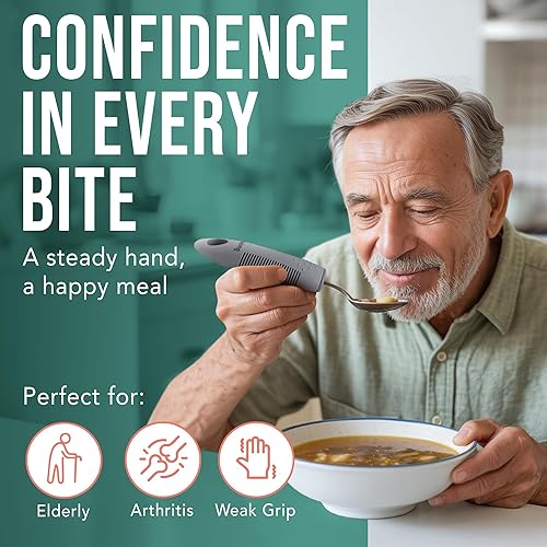 Miniatura 2 de BUNMO Utensilios adaptativos para ancianos, temblores y empuñaduras débiles  Juego de cubiertos de asistencia ligera de 4 piezas con asas de espuma