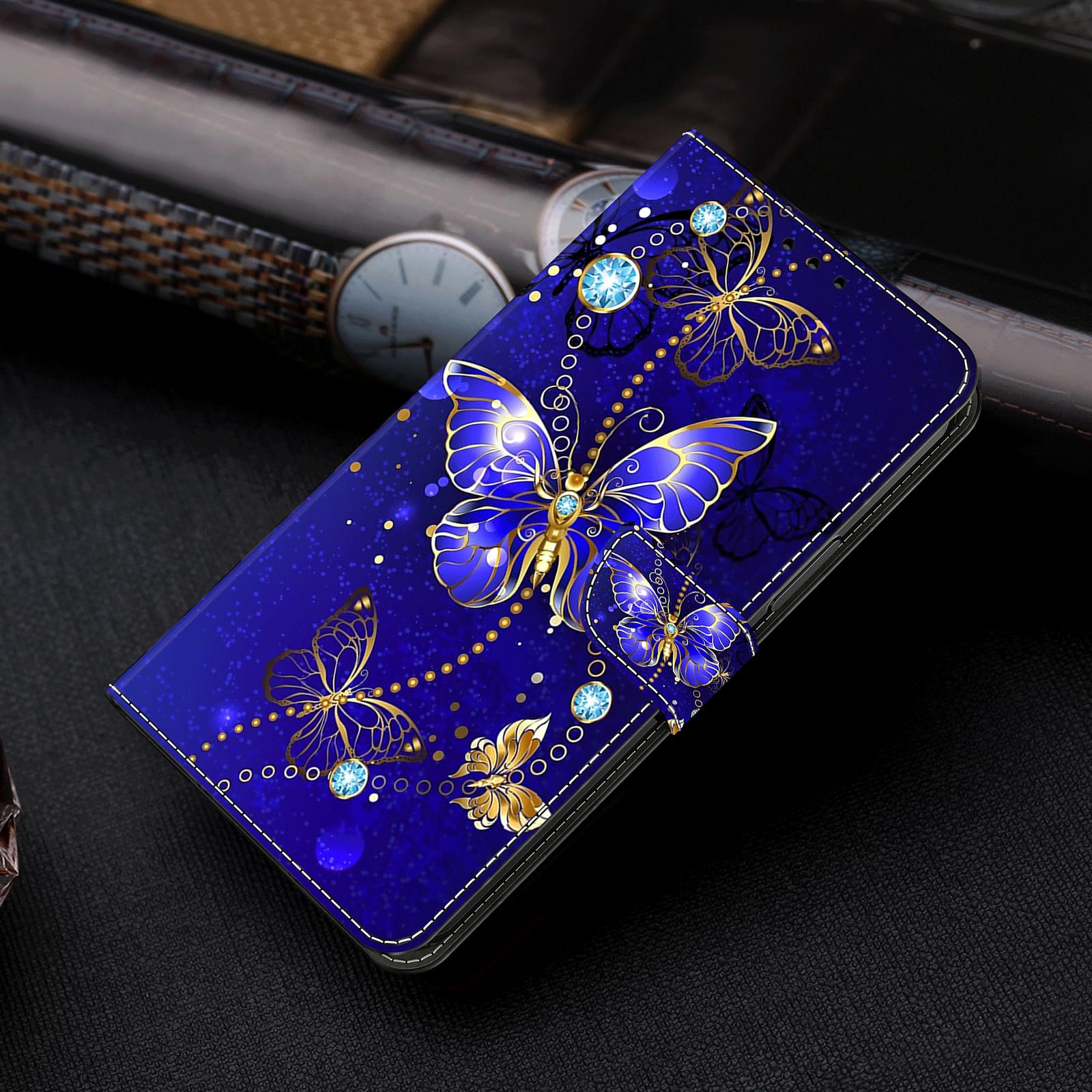 HMTECH Custodia Portafoglio Per Huawei P30 Pro – Cover Flip In Pelle Con Stampa Piume Blu E Gialle, Protezione Antiurto E Chiusura Magnetica