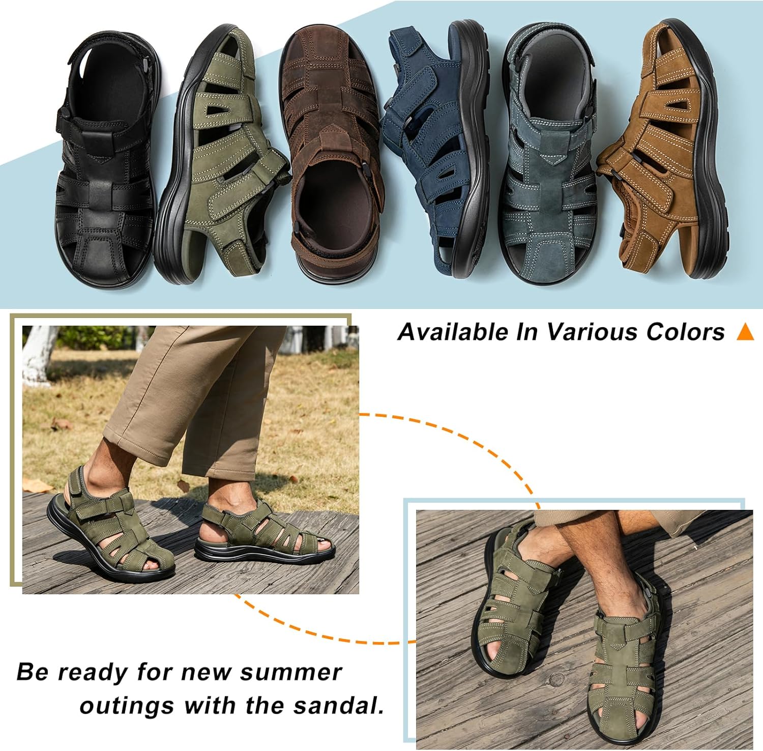 Mens Fisherman Leather Closed Toe Sandals Walking Dress Casual Sandalias Whith Memory Foam Summer Outdoor Athletic Adjustable Comfortable - Image 7