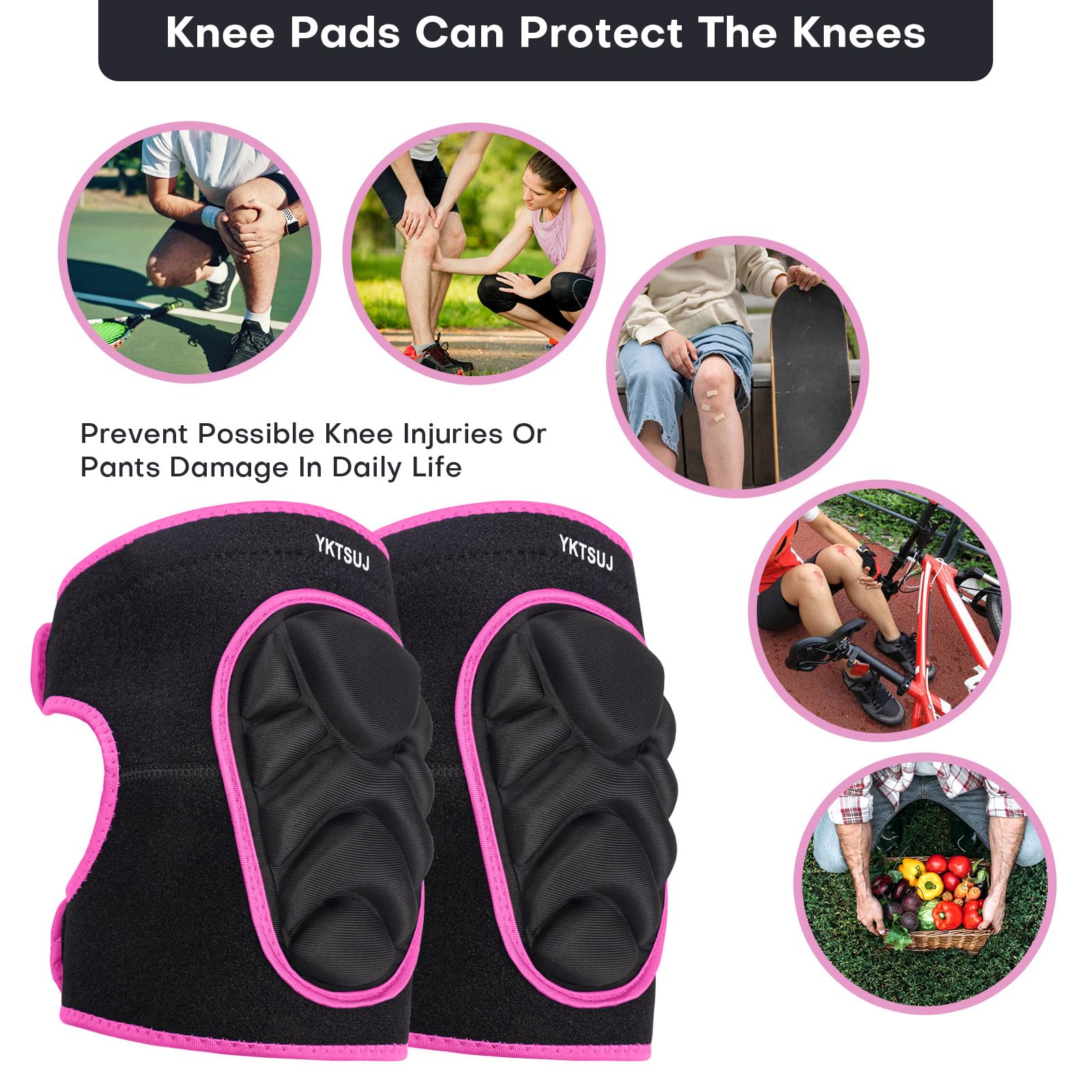 Rodilleras para mujeres y hombres para jardinería, trabajo en casa, limpieza de suelos y alfombras, trabajos de construcción, limpieza de rodilleras con tela de alta elasticidad, color negro