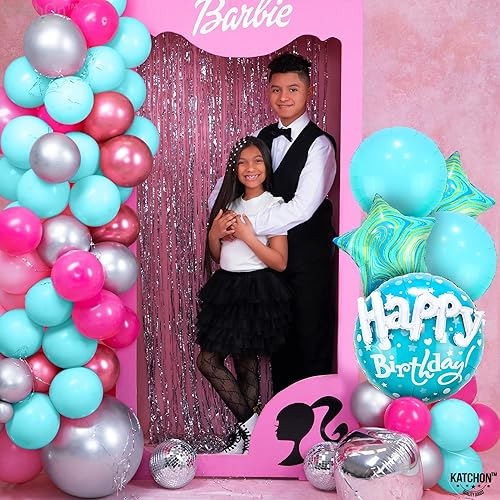 Miniatura 9 de KatchOn, Juego de globos rosas de feliz cumpleaños, paquete de 10 | Globos de tortuga marina, globos de corazón rosa intenso | Globo azul de feliz